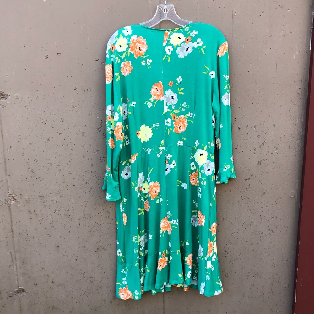 LOFT Outlet Size 16 Green Floral Cross Top Dress - Picture 3 of 4
